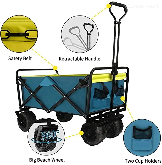 Carro de playa plegable, carrito de playa utilitario, carrito para exteriores, carrito para acampar al aire libre